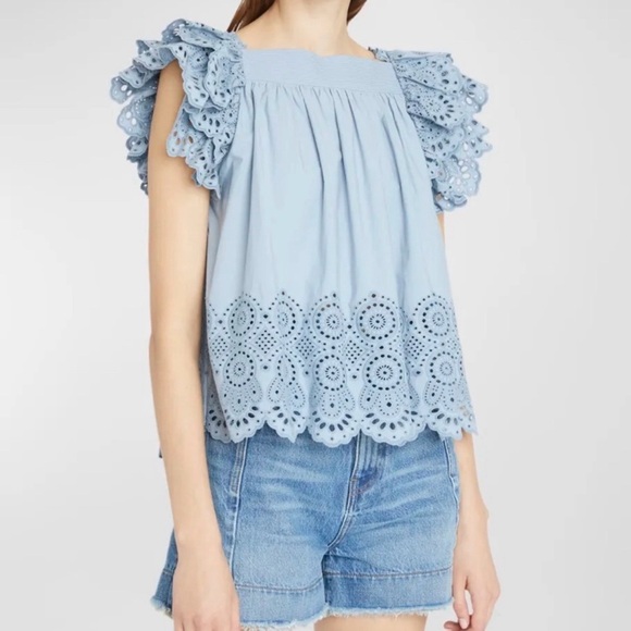 crown & ivy Tops - Crown & Ivy Light Blue Cotton Eyelet Blouse Size XL